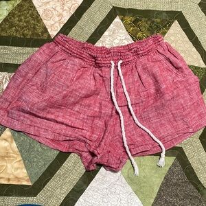 Red linen shorts